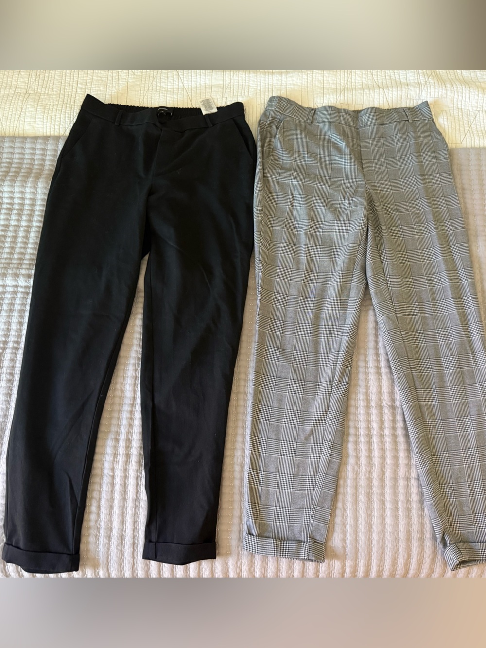 Black Dress Pants + Gray Plaid Trousers Duo 34 Inseam